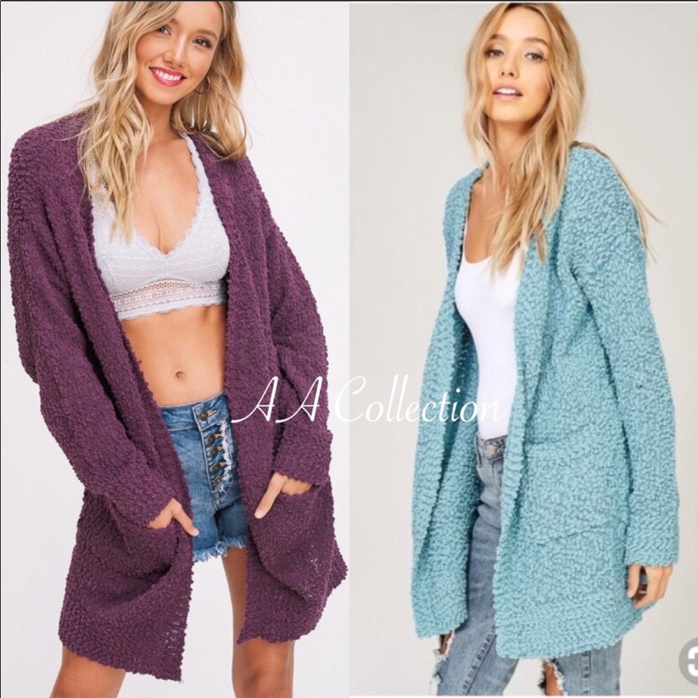 Knit cardigan sweater Long sleeves Egg Plant - Picture 3 of 6